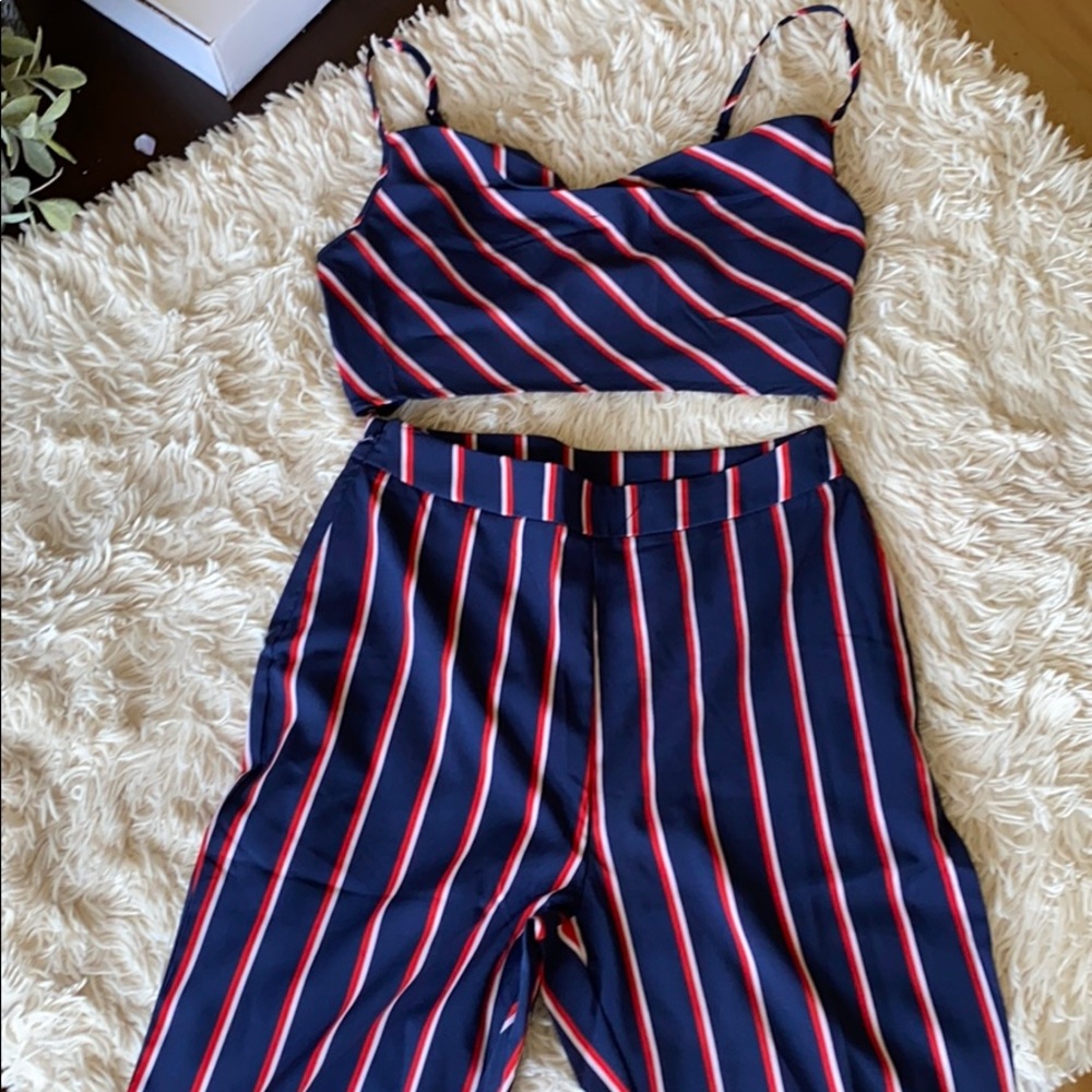 Two piece stripped pant set